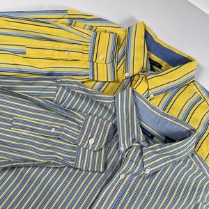 Chaps‎ Mens Yellow Blue Stripe Button Down Shirt Easy Care Size L Lot of 2
